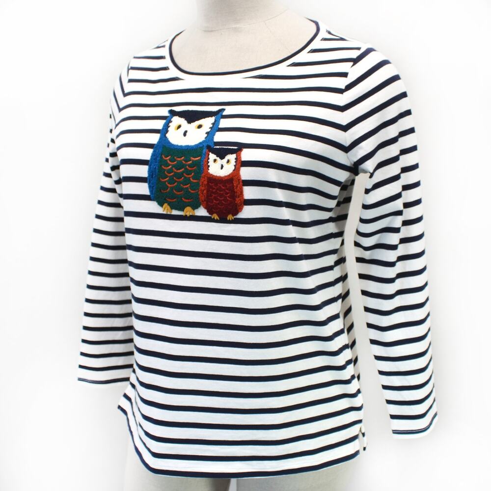 Talbots Plus Striped Owl Long Sleeve Sweatshirt Tee Shirt Top Nautical Casual 1X